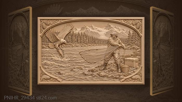 Bald eagle taking a salmon nearby 3d STL model