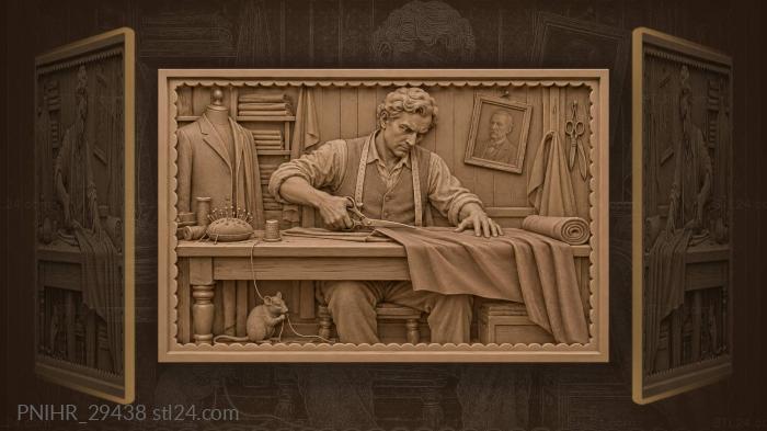 Cutter pauses with shears over scarlet cloth 3d STL model