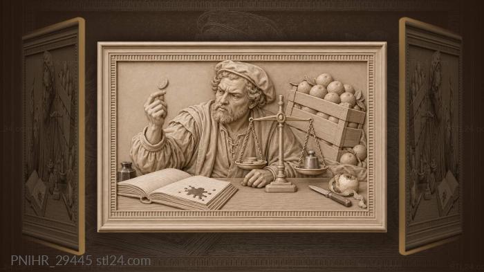 Merchant tests coin against scales 3d STL model