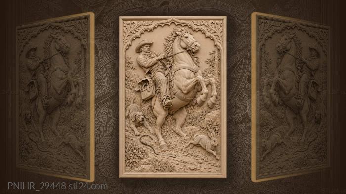 Rider reins horse before darting rabbit 3d STL model