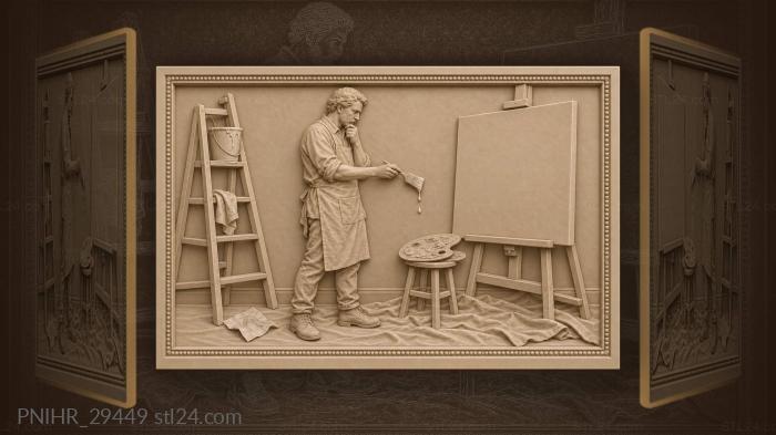 Painter hesitates before blank canvas 3d STL model