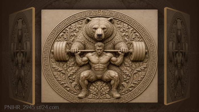 Bear helping to lift a barbell 3d STL model