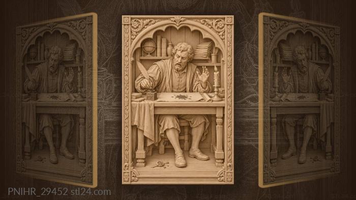 Scribe dips quill as ink blot spreads 3d STL model
