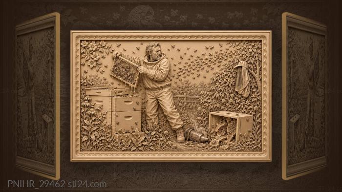 Beekeeper lifts smoking honeycomb frame 3d STL model