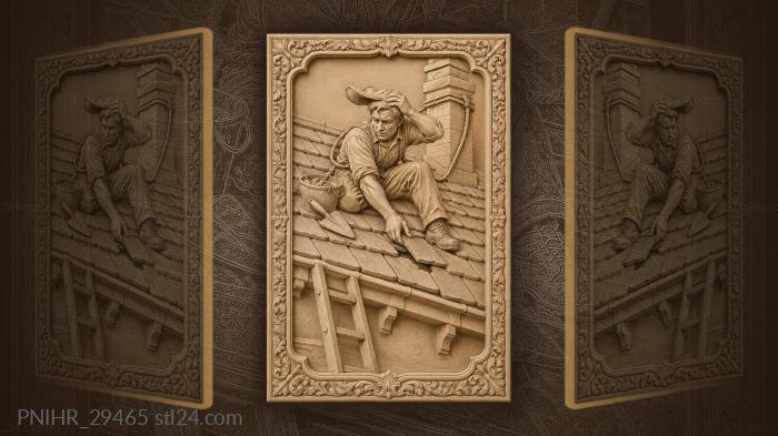 Roofer replaces slate in gusting wind 3d STL model