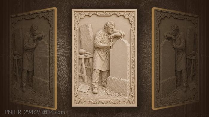 Stonemason chips a blank gravestone 3d STL model