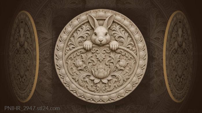 Curious rabbit among lotus blooms 3d STL model