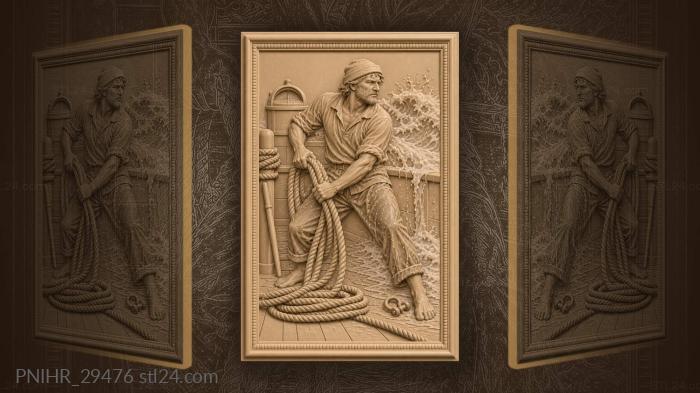 Sailor coils rope under crashing wave 3d STL model
