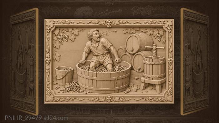 Winemaker pressing grapes vintage harvest 3d STL model