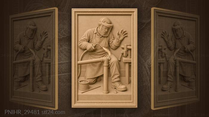Brazer joins pipes with flaming torch 3d STL model