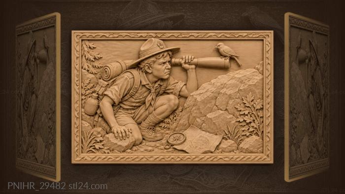 Scout with spyglass curious bird 3d STL model