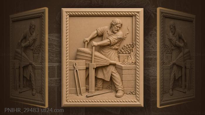 Blacksmith pumps bellows into furnace 3d STL model