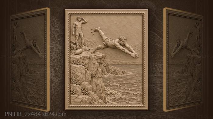 Diver leaps from cliff into sea 3d STL model