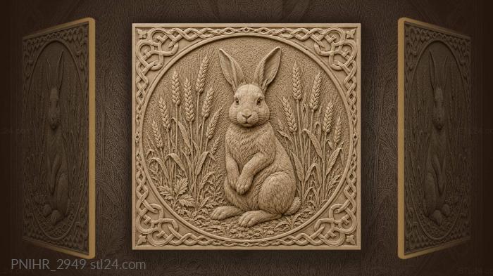 Rabbit among golden wheat stalks 3d STL model