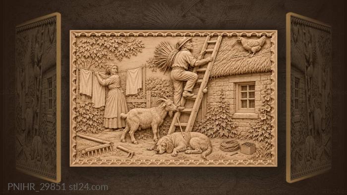 Thatching mishap with goat and dog 3d STL model