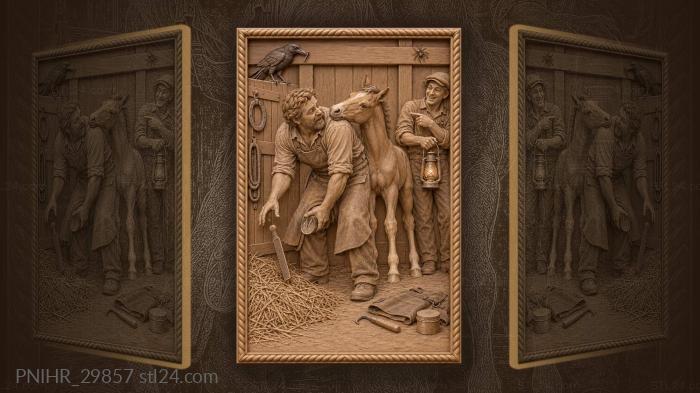 Foal nudging the farrier who drops his rasp 3d STL model