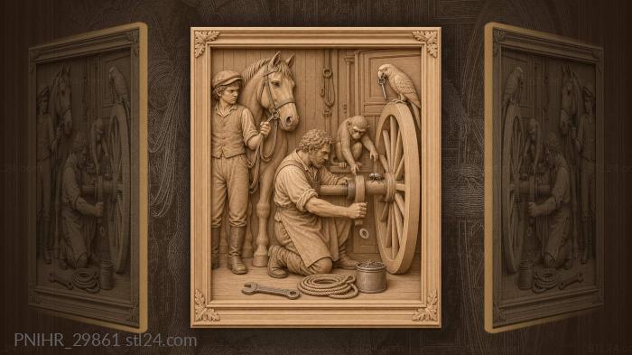 Monkey’s mischief with wheel and coach 3d STL model
