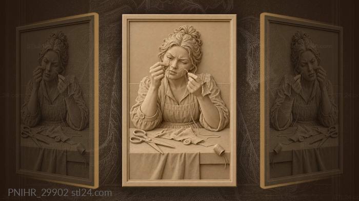 Seamstress with unraveling thread and scissors 3d STL model
