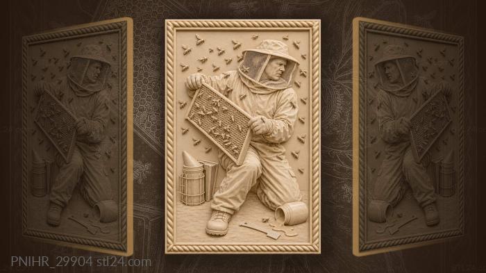 Swarming bees surround honeycomb beekeeper 3d STL model
