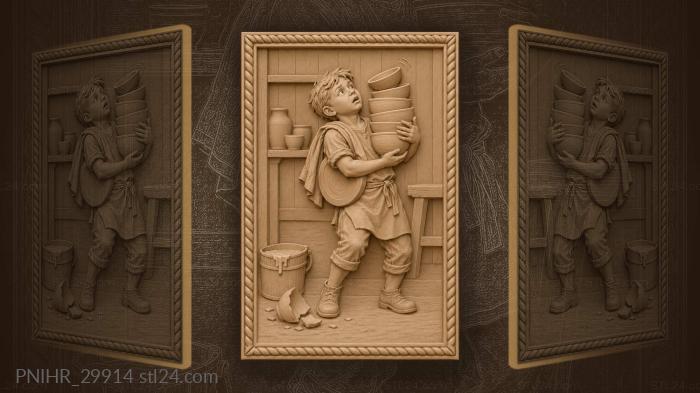 Boy with bowls precarious journey 3d STL model