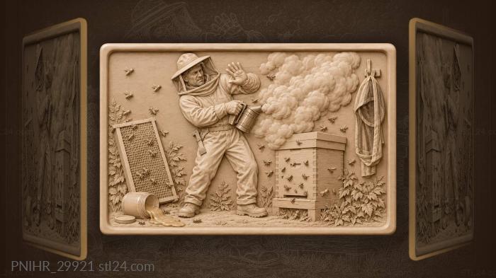 Spilled honey runs past smoking beekeeper 3d STL model