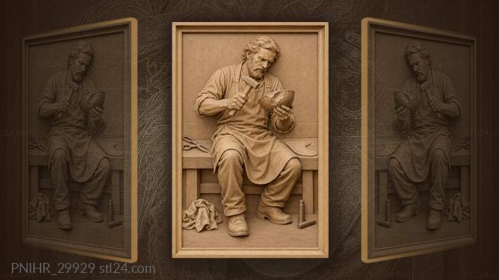 Coppersmith inspects a dent in a crooked bowl 3d STL model
