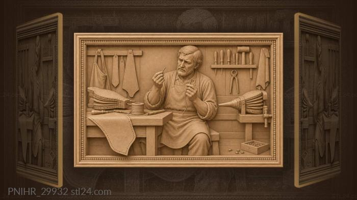 Bellows maker holds a broken needle over leather 3d STL model