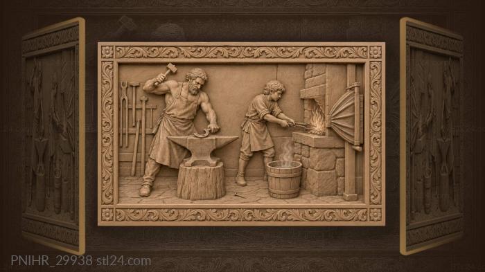 Youngster holds tongs near blacksmiths fire 3d STL model