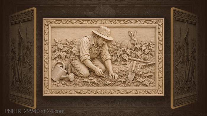Gardener planting bean with hare 3d STL model