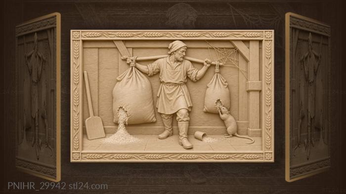 Miller with flour sacks and rat 3d STL model