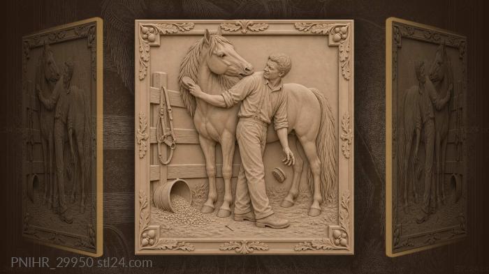 Groom and playful horse moment 3d STL model