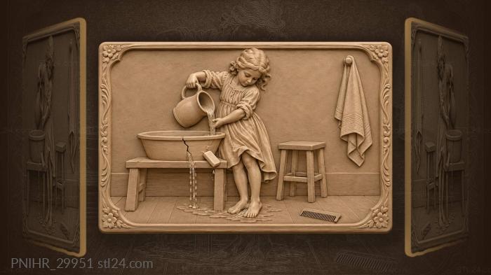 Girl pouring water into a cracked basin 3d STL model