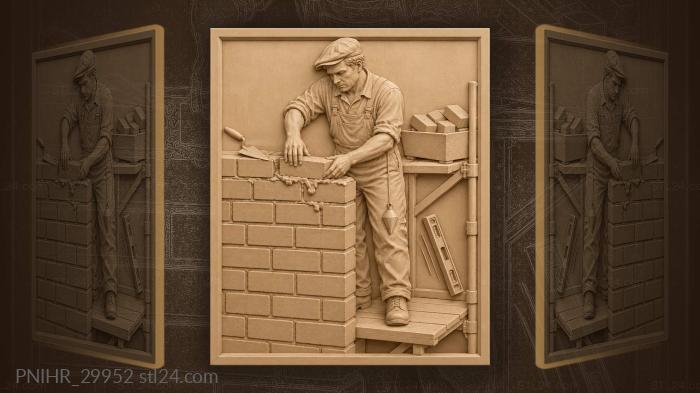 Bricklayer at work tools falling 3d STL model