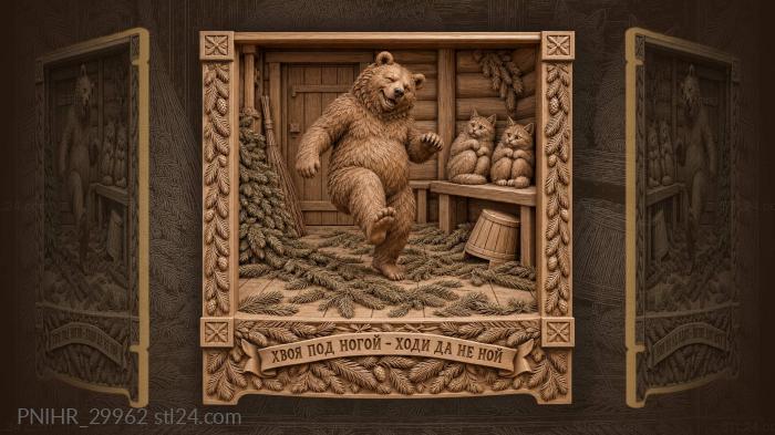 Bear steps among winter fir branches 3d STL model