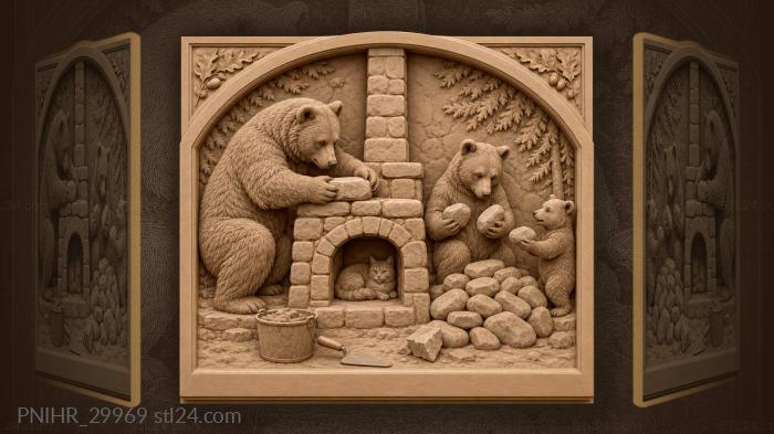 Bears building a rustic stove 3d STL model
