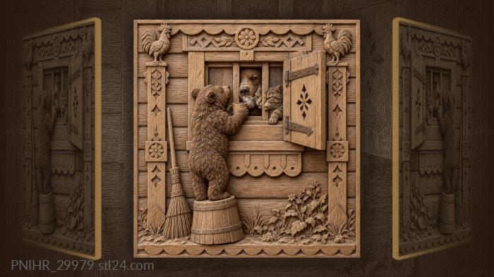 Helpful bear squeezes cup past wedged cat 3d STL model