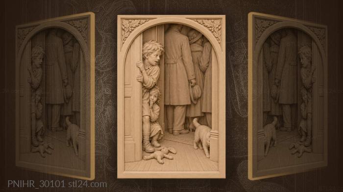 Children whisper behind the doorway 3d STL model