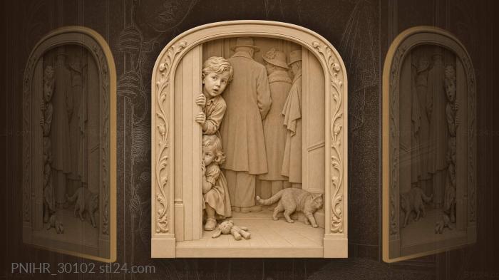 Younger boy peeks around the doorframe 3d STL model