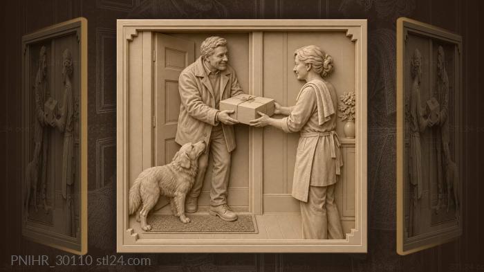Neighbor offers boxed cake before entering 3d STL model
