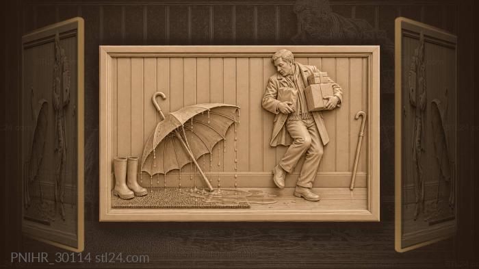 Man sidesteps puddle carrying parcels 3d STL model