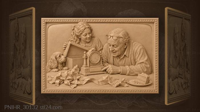 Old man reads the engraved clock plate 3d STL model