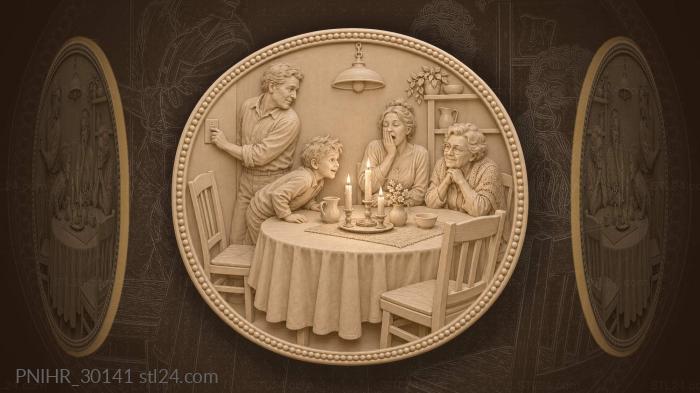 Family gathered around candlelight warmth 3d STL model