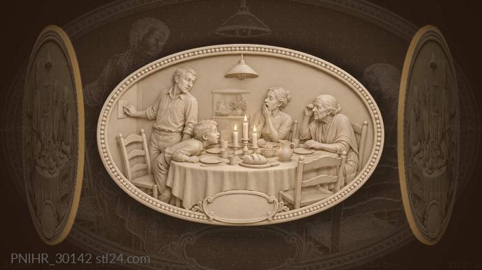 Family at candlelit dinner gathering 3d STL model