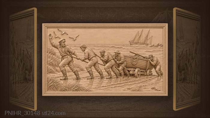 Lifesavers hauling boat through the surf 3d STL model
