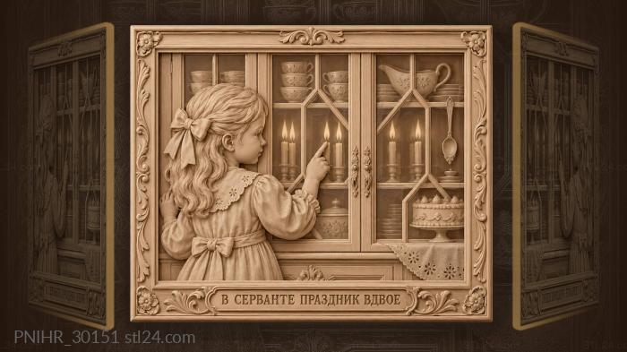 Girl counting candle flames sideboard 3d STL model