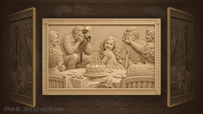 Crouching uncle fires flash beside cake 3d STL model