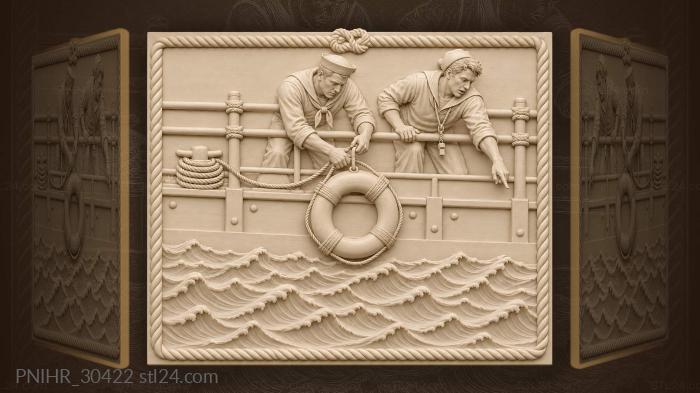 Crew launches inscribed ring toward swimmer 3d STL model
