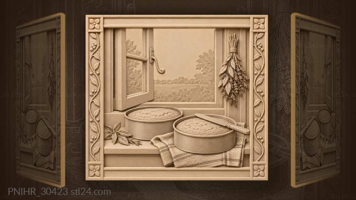 Cake layers cool by window beside knife 3d STL model