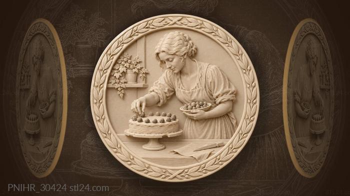 Mother arranges berry circle on cake 3d STL model
