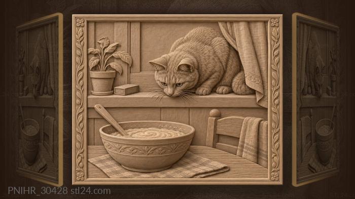 Cat watching tempting kitchen treat 3d STL model